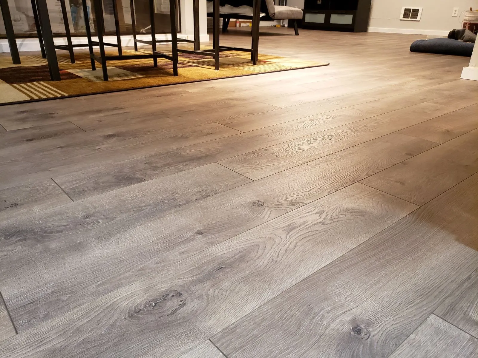Wood-look plank floor in a dining area