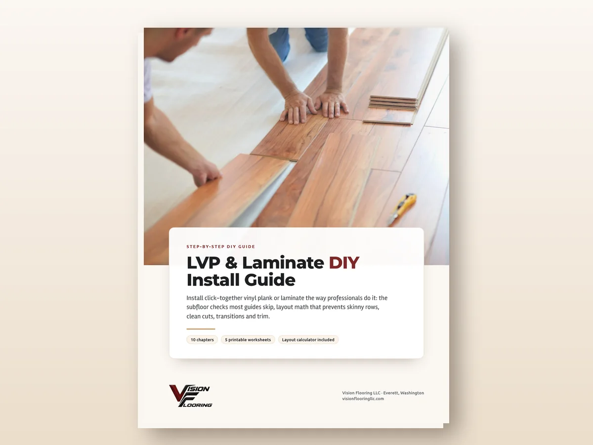 Cover of the LVP and Laminate DIY Install Guide, with planks being clicked together